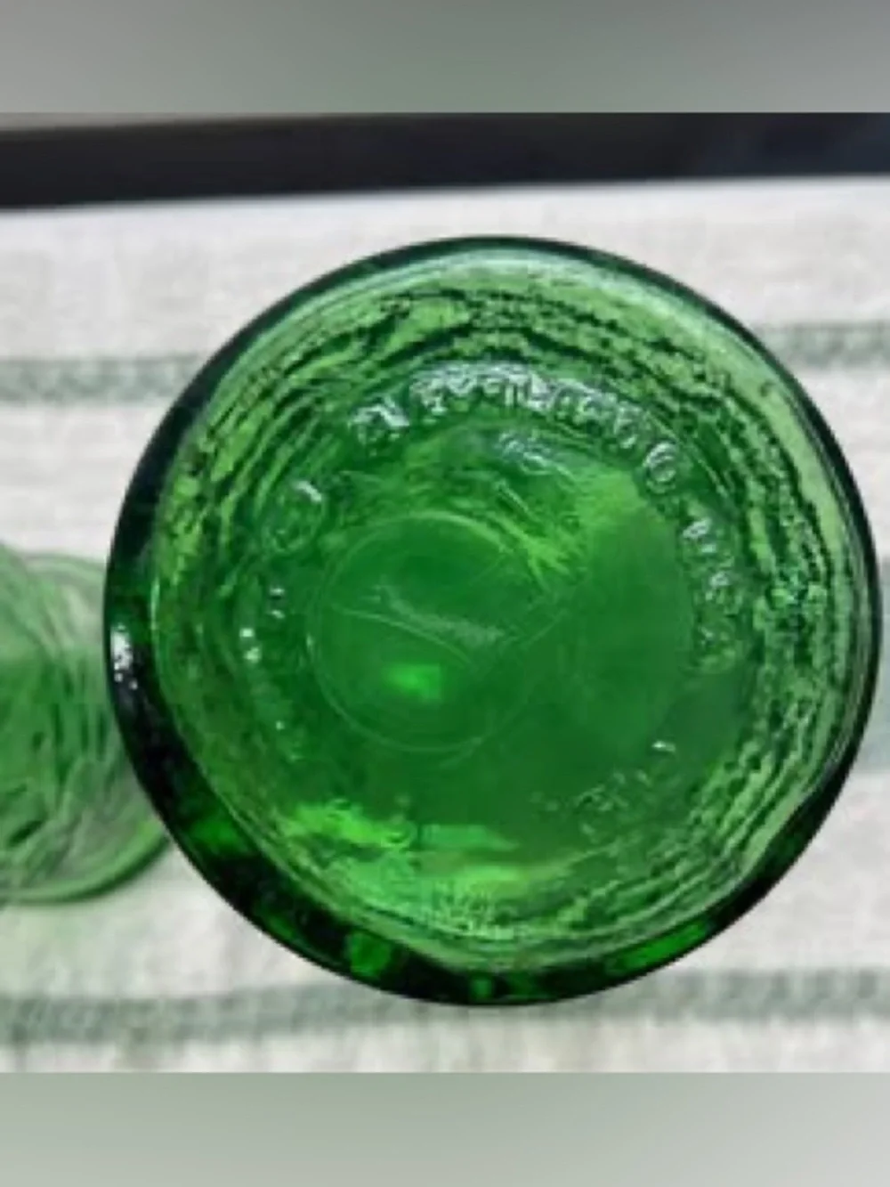 Pair of Vintage Green Textured Glass Vases